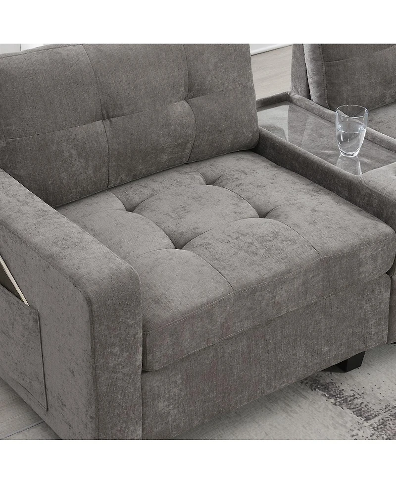 Streamdale Furniture104" Sectional Sofa with Ottoman, Storage, Usb, Table Top