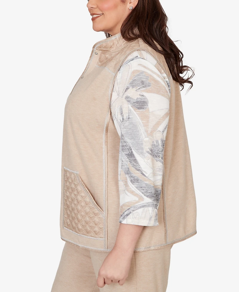 Alfred Dunner Plus Comfort & Joy Quilted Snap Front Vest