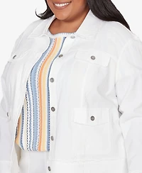 Alfred Dunner Plus Out of the Blue Patch Pocket Collared Jacket