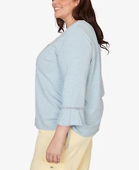 Alfred Dunner Plus Out of the Blue Center Scroll Embroidered Side Tie Top