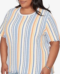 Alfred Dunner Plus Out of the Blue Textured Fringe Stripe T-Shirt