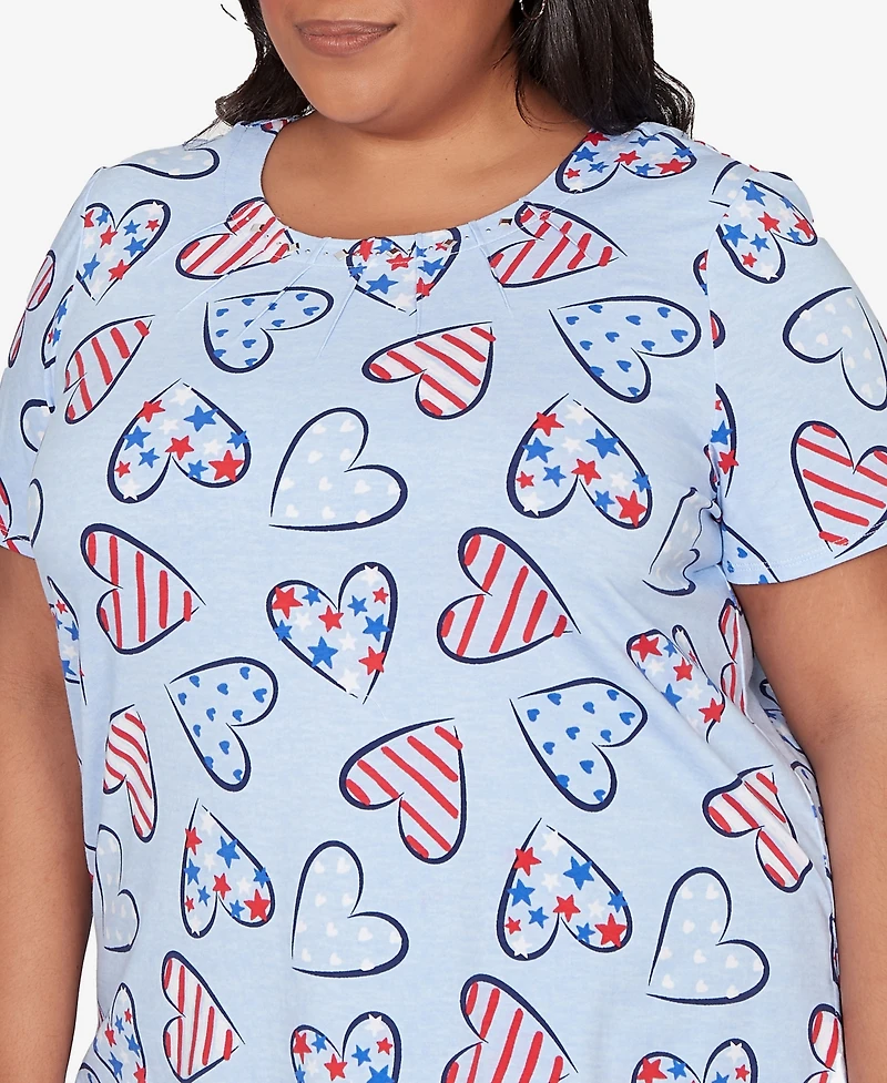 Alfred Dunner Plus Lady Liberty American Flag Hearts Printed T-Shirt