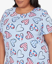 Alfred Dunner Plus Lady Liberty American Flag Hearts Printed T-Shirt