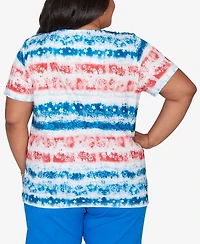 Alfred Dunner Plus Lady Liberty Americana Tie Dye Stripes T-Shirt