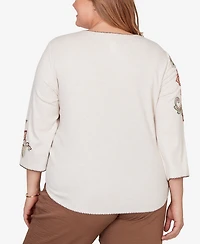 Alfred Dunner Plus Spice Market Asymmetrical Scroll Floral Round Hem Top