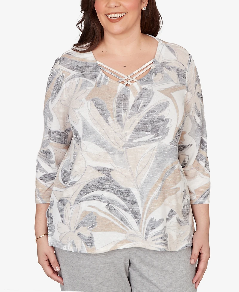 Alfred Dunner Plus Comfort & Joy Leaf Print Crossover V-Neck Top