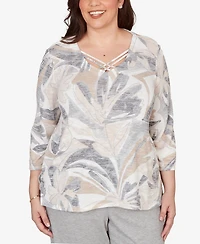 Alfred Dunner Plus Comfort & Joy Leaf Print Crossover V-Neck Top