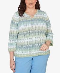 Alfred Dunner Plus St. Augustine Textured Space Dye Split Neck Sweater