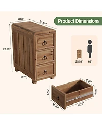 Tribesigns Solid Wood End Table with 3 Drawers Set of 2, Narrow Sofa Side Table Nightstand Storage Cabinet for Living Room Bedroom Office