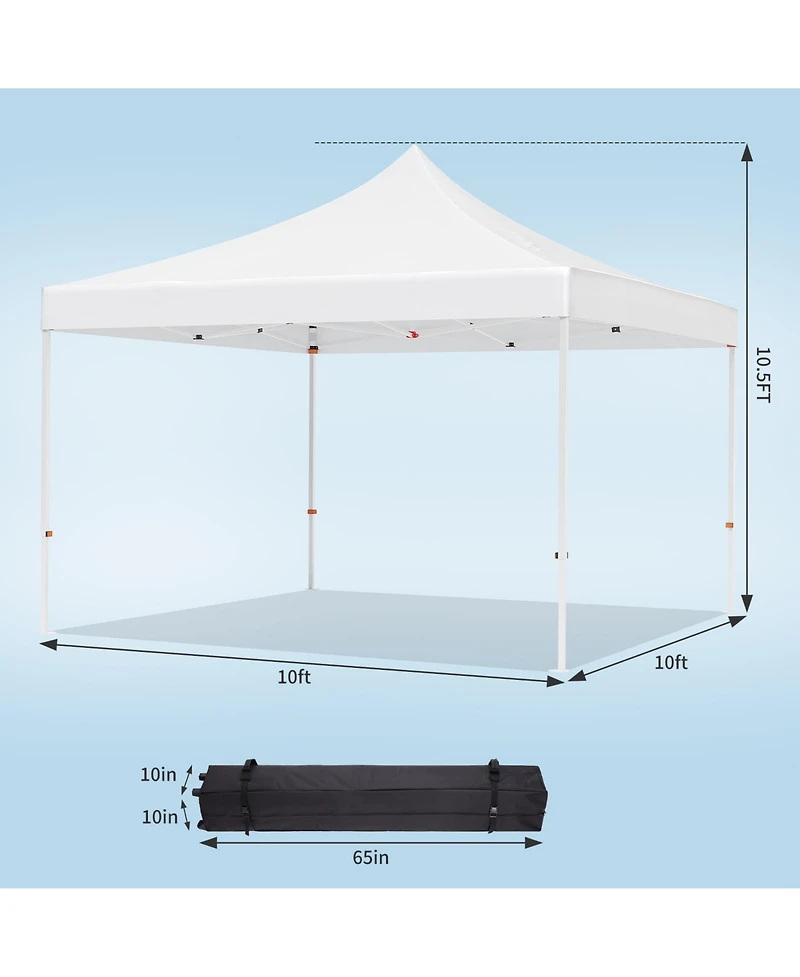 Homfan 10x10 Ft Heavy-Duty Pop-Up Canopy Tent with Roller Bag, 1-Minute Setup Upf 50+ Waterproof Outdoor Sun Shade for Beach, Market and Patio