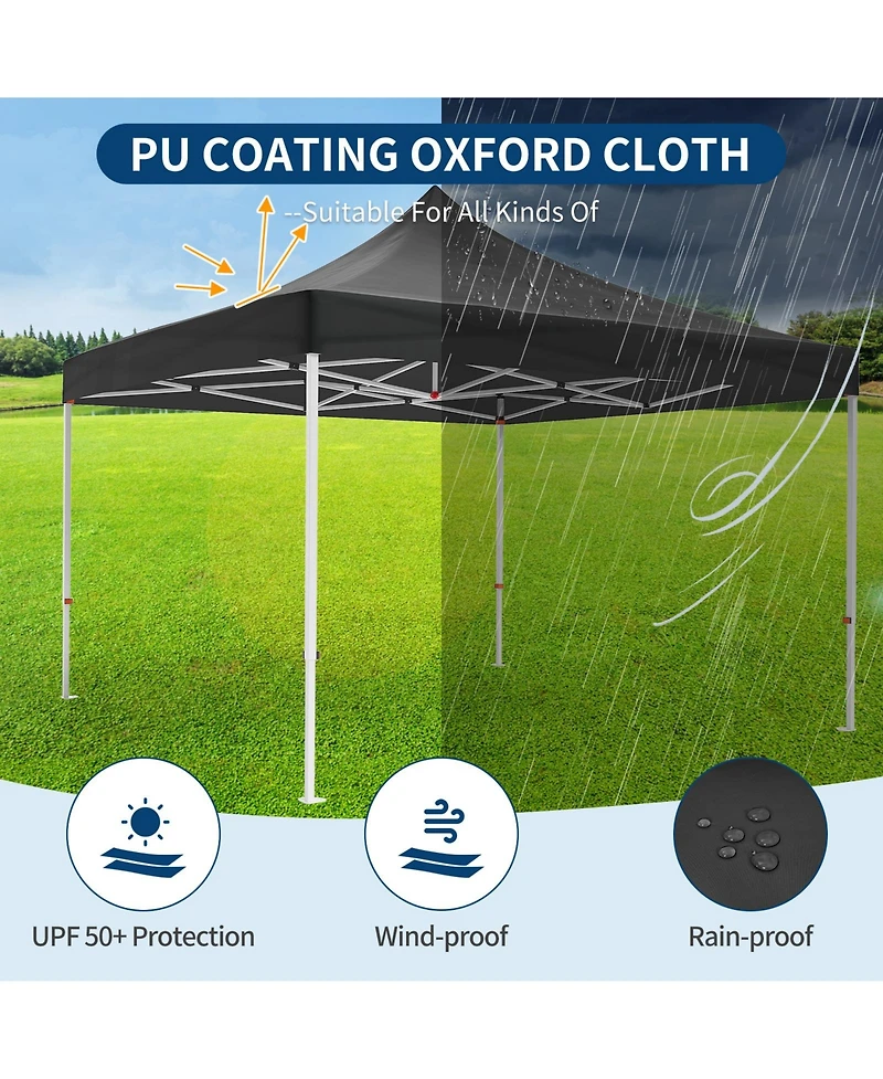 Homfan 10x10 Ft Heavy-Duty Pop-Up Canopy Tent with Roller Bag, 1-Minute Setup Upf 50+ Waterproof Outdoor Sun Shade for Beach, Market and Patio