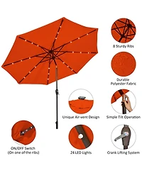 Gouun 10 ft Solar Led Patio Market Umbrella with Push-Button Tilt and Crank Lift