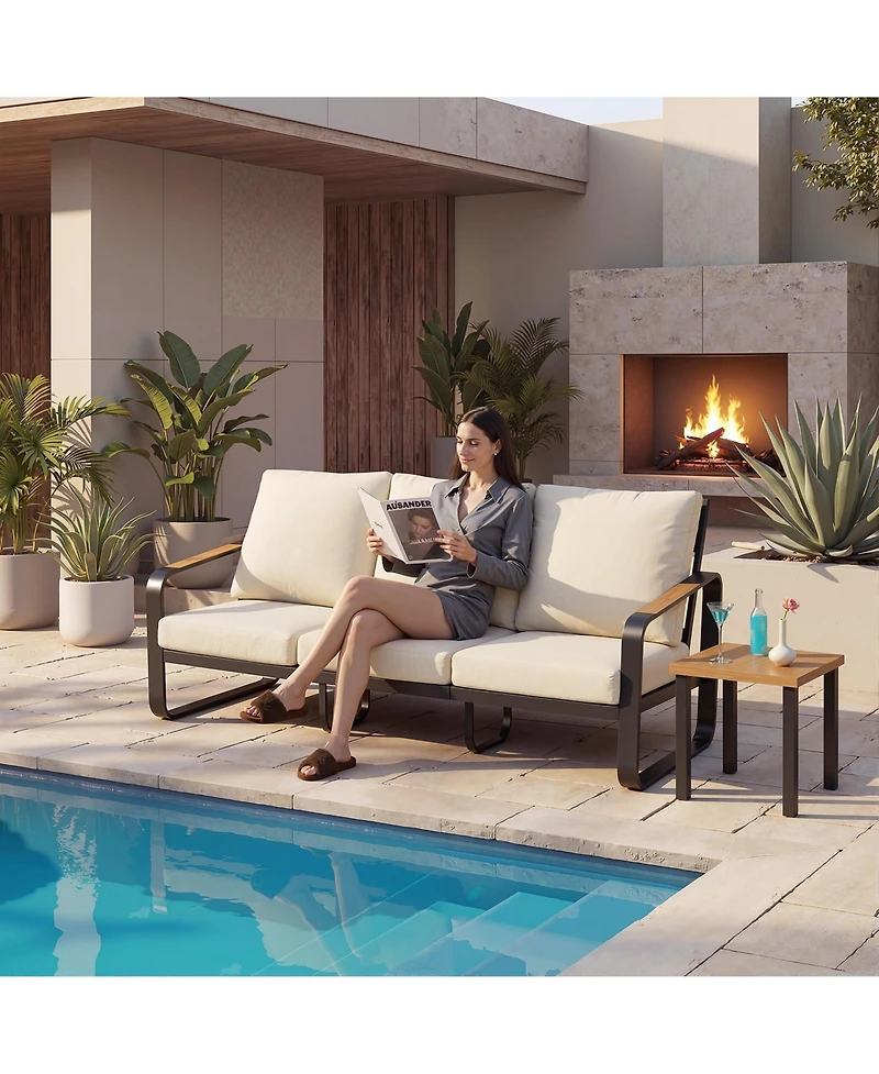 Tribesigns 78.7" Outdoor Patio Sofa with Removable Cushions and Metal Frame Couch