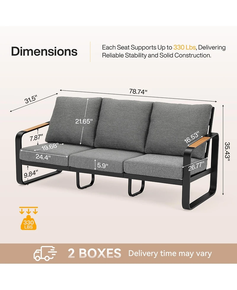 Tribesigns 78.7" Outdoor Patio Sofa with Removable Cushions and Metal Frame Couch