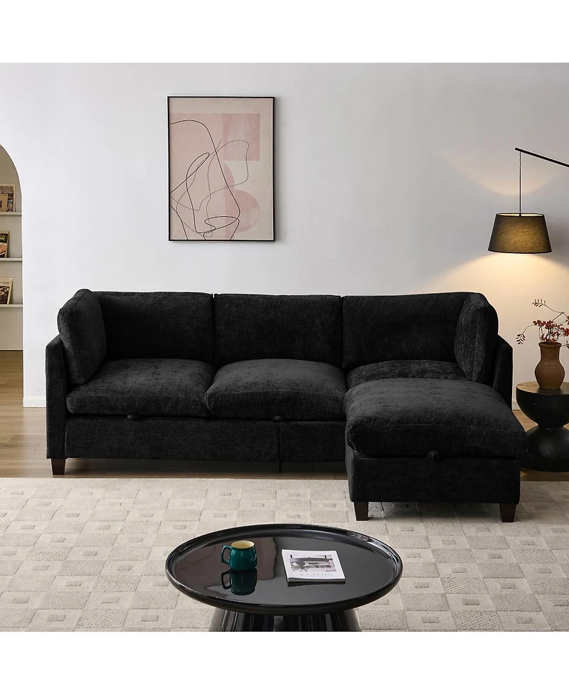Streamdale Furniture 96.5" Chenille Sectional Sofa with Ottoman