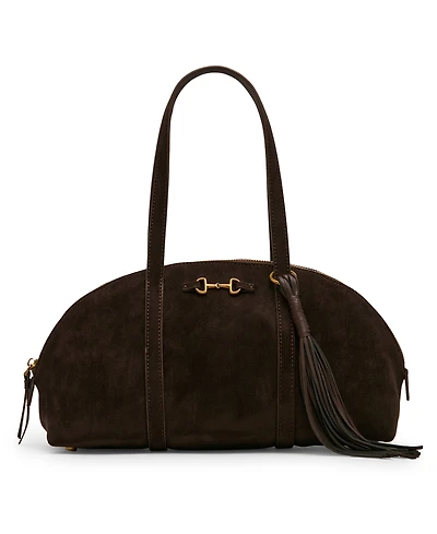 Anne Klein Faux Suede Medium Horse Bit Bowler Handbag