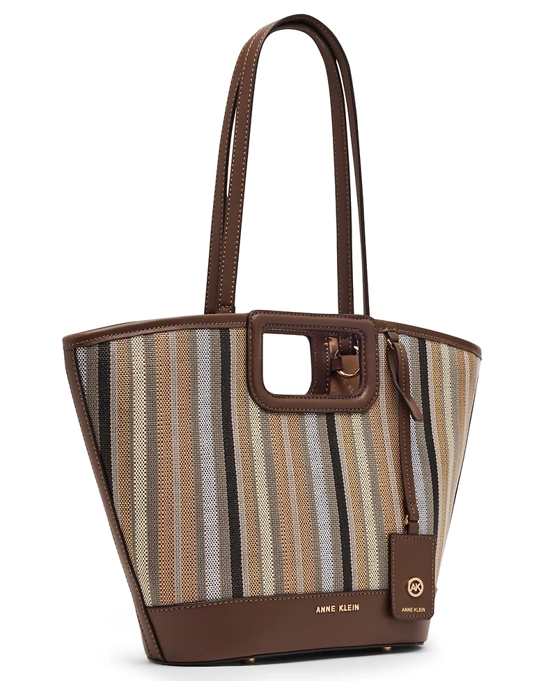 Anne Klein Stripe Cut Out Small Handle Tote Handbag