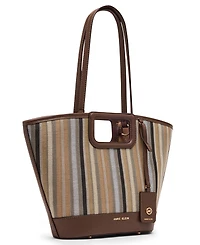 Anne Klein Stripe Cut Out Small Handle Tote Handbag