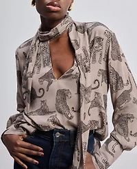 Reistor Women's Relaxed-Fit Top with Front-tie in Animal Print