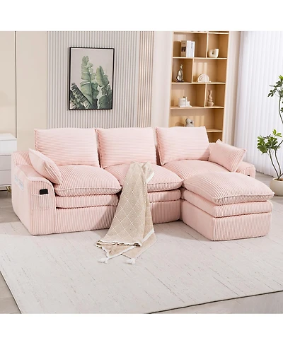 Streamdale Furniture L-Shape Corduroy Modular Sectional Sofa with Movable Footstool