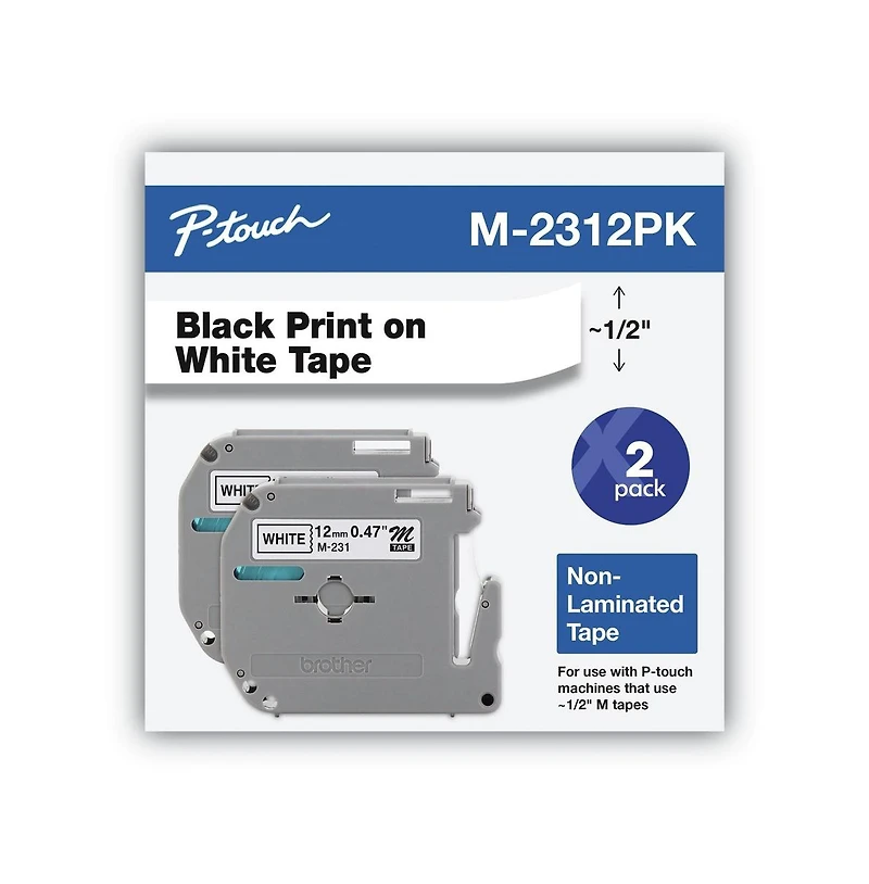 Brother P-Touch M2312PK M Series 0.47 in. x 26.2 ft. Tape Cartridges for P-Touch Labelers (2/ Pack