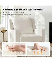 Hulala Home Lillie 30" W Farmhouse Slipcovered Down-blend Swivel Rocking Chair with Pillow Back