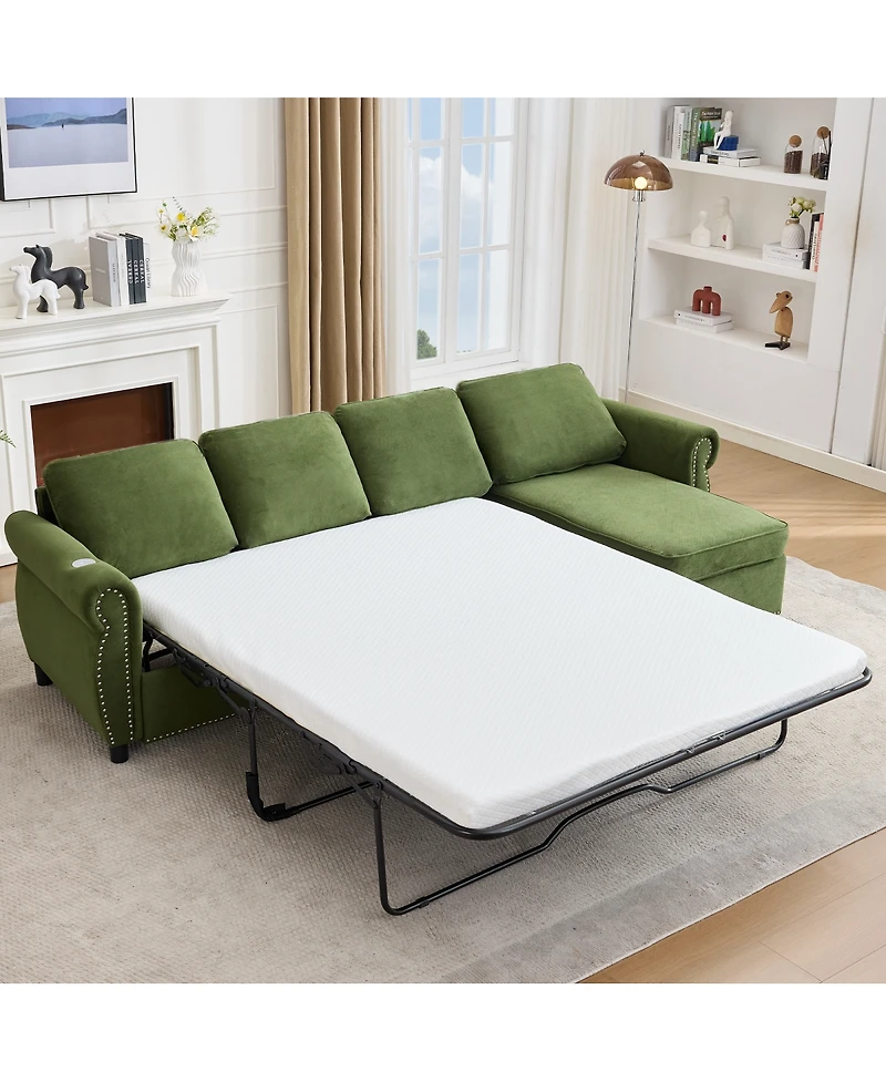 Streamdale Furniture 106.5" Modular L-Shape Sofa Bed with Charging and Storage