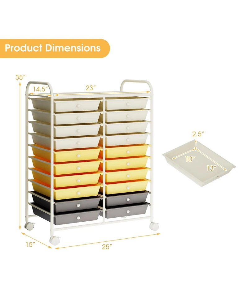 Gouun 20-Drawer Rolling Storage Organizer Cart with Metal Frame