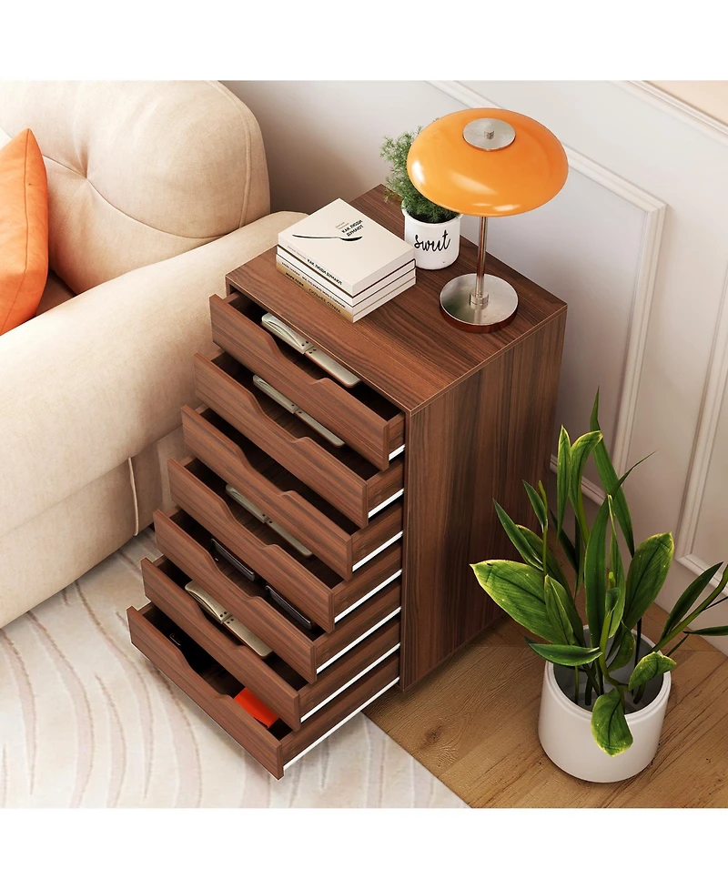 Gouun 7-Drawer Wooden Storage Dresser with Lockable Wheels