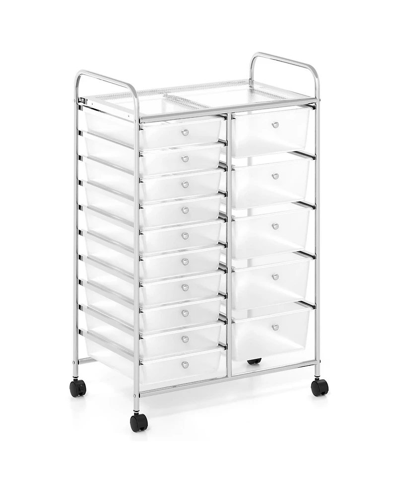 Gouun 15-Drawer Rolling Storage Trolley with Chrome Metal Frame