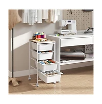 Gouun 4-Drawer Rolling Storage Cart with Wooden Tabletop