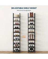 Homfan 10 Tier Metal Shoe Rack with Adjustable Fabric Shelves, 11.02 x 17.72 x 68.11/13 x 13 x 68.11 in Tall Storage for Closet and Entryway