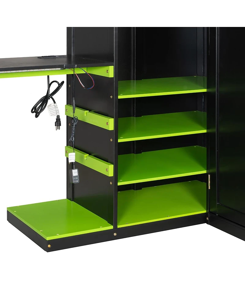 Streamdale Furniture Wood Loft Bed with Desk, Multi-storage Shelves, Usb and Rgb Light