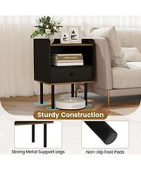 sumyeg Nightstand with Drawer 3-Tier Sofa Side Table with Open Storage Shelf