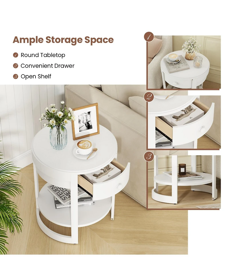 sumyeg 2-Tier Round End Table Mid Century Modern Nightstand