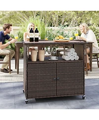 sumyeg Outdoor Storage Cabinet with Acacia Wood Top and Lockable Wheels