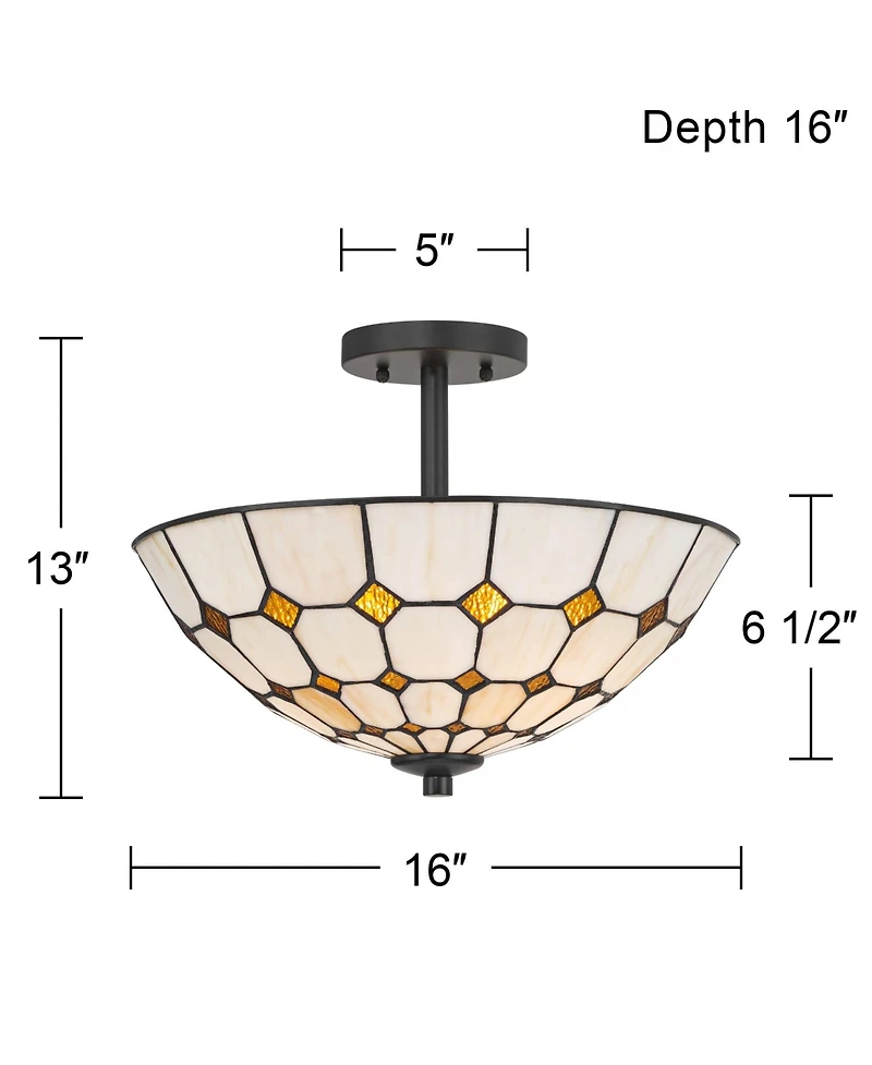 Robert Louis Tiffany Audrey Wide Art Glass 2-Light Ceiling Light