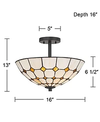 Robert Louis Tiffany Audrey Wide Art Glass 2-Light Ceiling Light