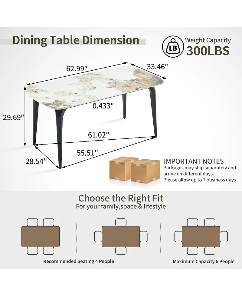 Streamdale Furniture Sintered Stone Dining Table, Metal Base, Heat/Scratch Resistant