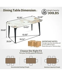 Streamdale Furniture Sintered Stone Dining Table, Metal Base, Heat/Scratch Resistant