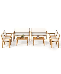 Gymax Set of Wood Furniture Set w/Coffee Table Seat Back Cushions for Backyard Porch