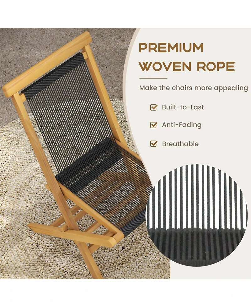 Gymax 4PCS Folding Chairs w/ Quick-Folding Portable Design Woven Rope Seat Porch Patio