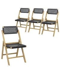 Gymax 4PCS Folding Chairs w/ Woven Rope Seat and High Back Indonesia Teak Patio