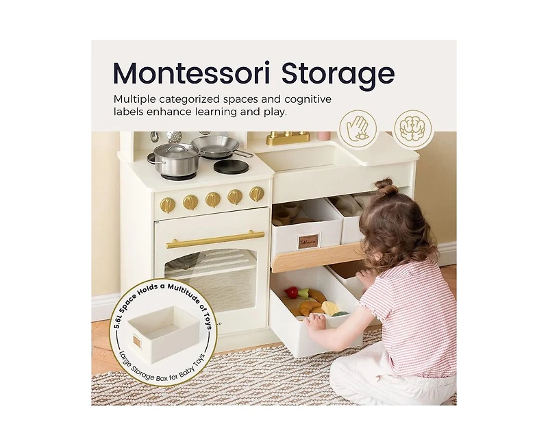 Tiny Land Wooden Play Kitchen with Storage for Creative Toddlers