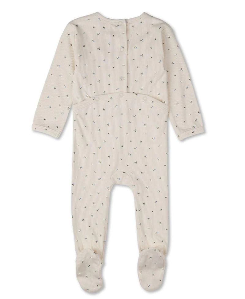 MeMoi Baby Girls "Sprigs Have Sprung" Mini-Rib Rayon-Blend Crossover-Neck Footie