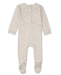 MeMoi Baby Girls "Sprigs Have Sprung" Mini-Rib Rayon-Blend Crossover-Neck Footie