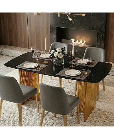 Streamdale Furniture Modern Glass Dining Table with Gold Legs