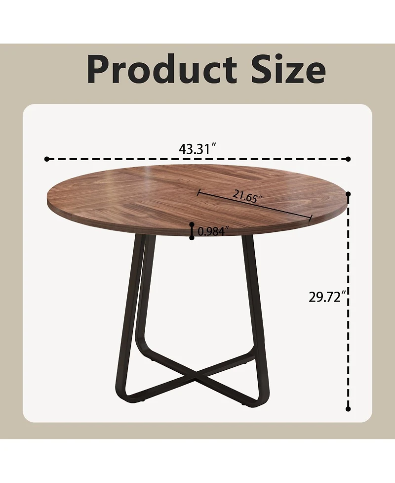 Streamdale Furniture Round Dining Table for 4-6, Mdf and Metal Legs