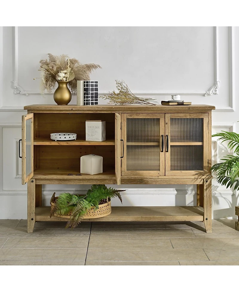 Streamdale Furniture Rustic Accent Glass Door Wooden Sideboard Cabinet with Storage Shelf