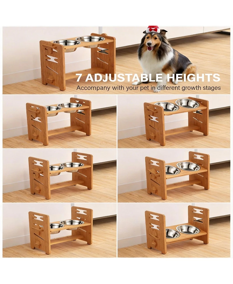 Aronkl Adjustable Elevated Dog Cat Bowl Stand Heights Tilt Foldable with 2 Stainless Steel Dishes